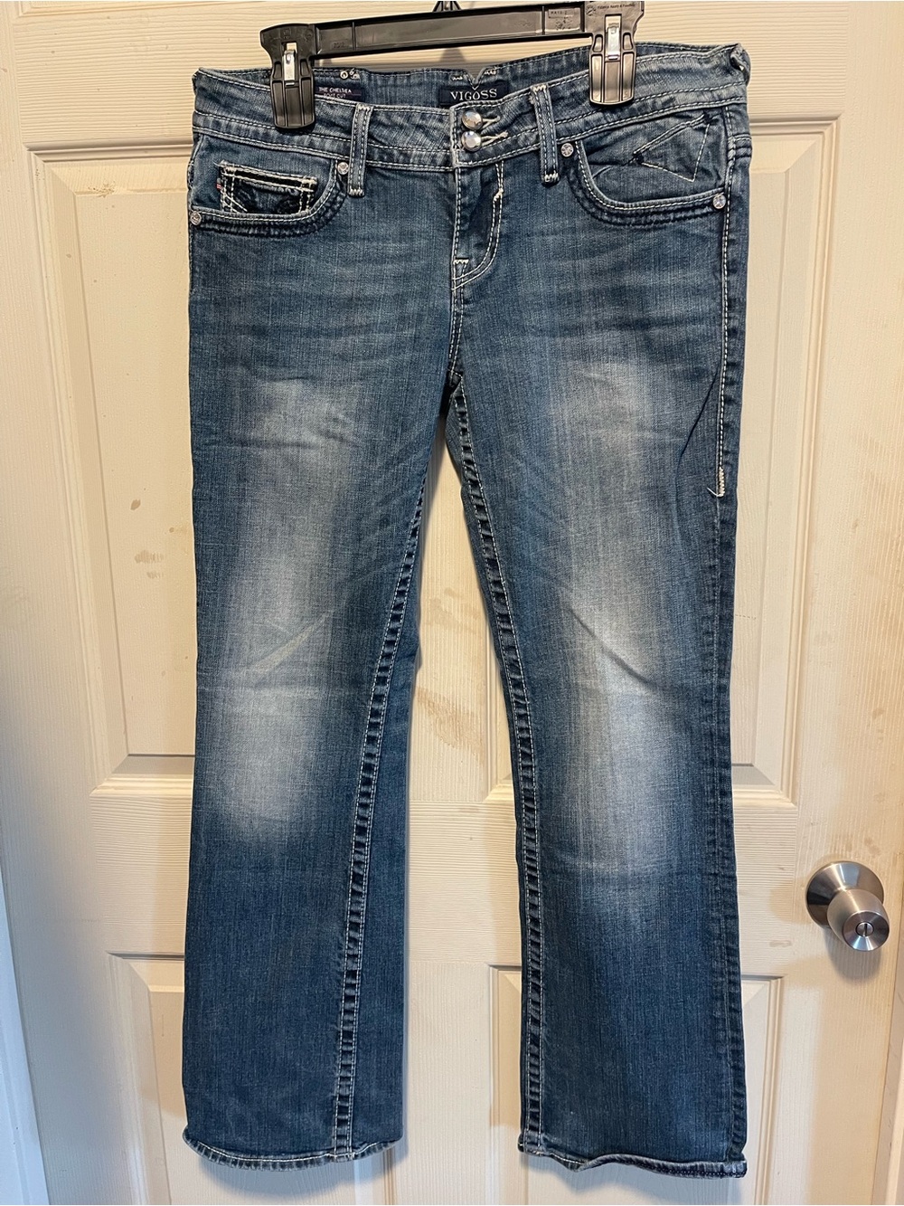 Vigoss Women's Boot Cut Jeans - Dark Blue Wash with Fading